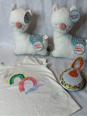Cat & Jack 2T rainbow shirt, 2 magic years llamas & Homedics Sound Spa On The Go